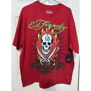 Ed Hardy Men's Y2K Red Skull Tshirt Size XL NWT